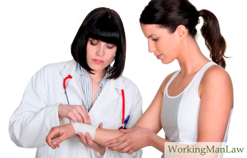 Doctor wrapping patient’s wrist after a burn injury